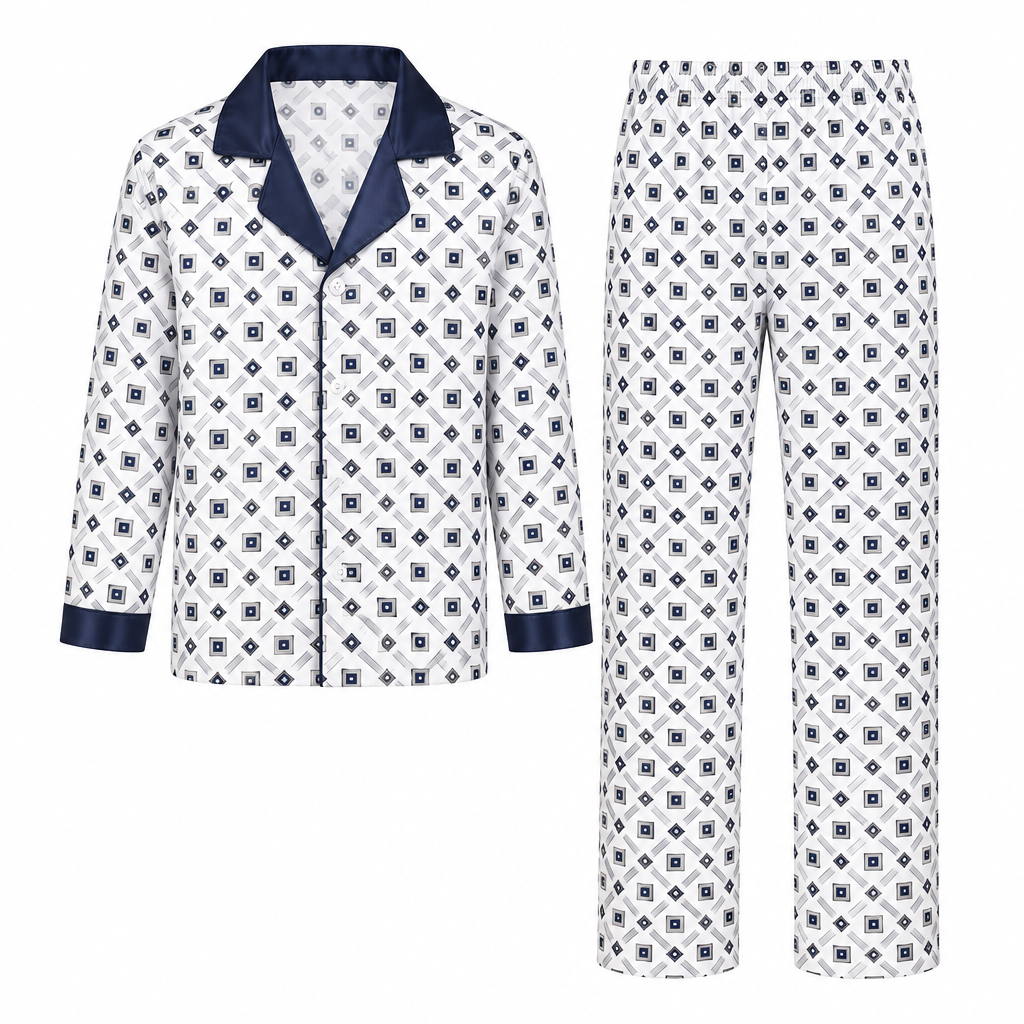 Navy Blue Trim Pyjama Set – Long Sleeve Ghost Mannequin