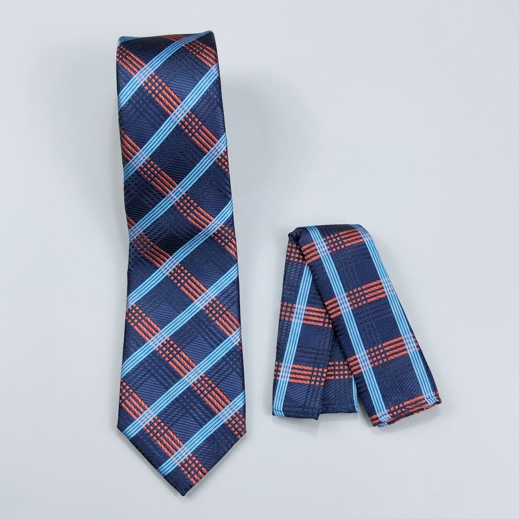 Navy red and sky-blue check tie catalog preview