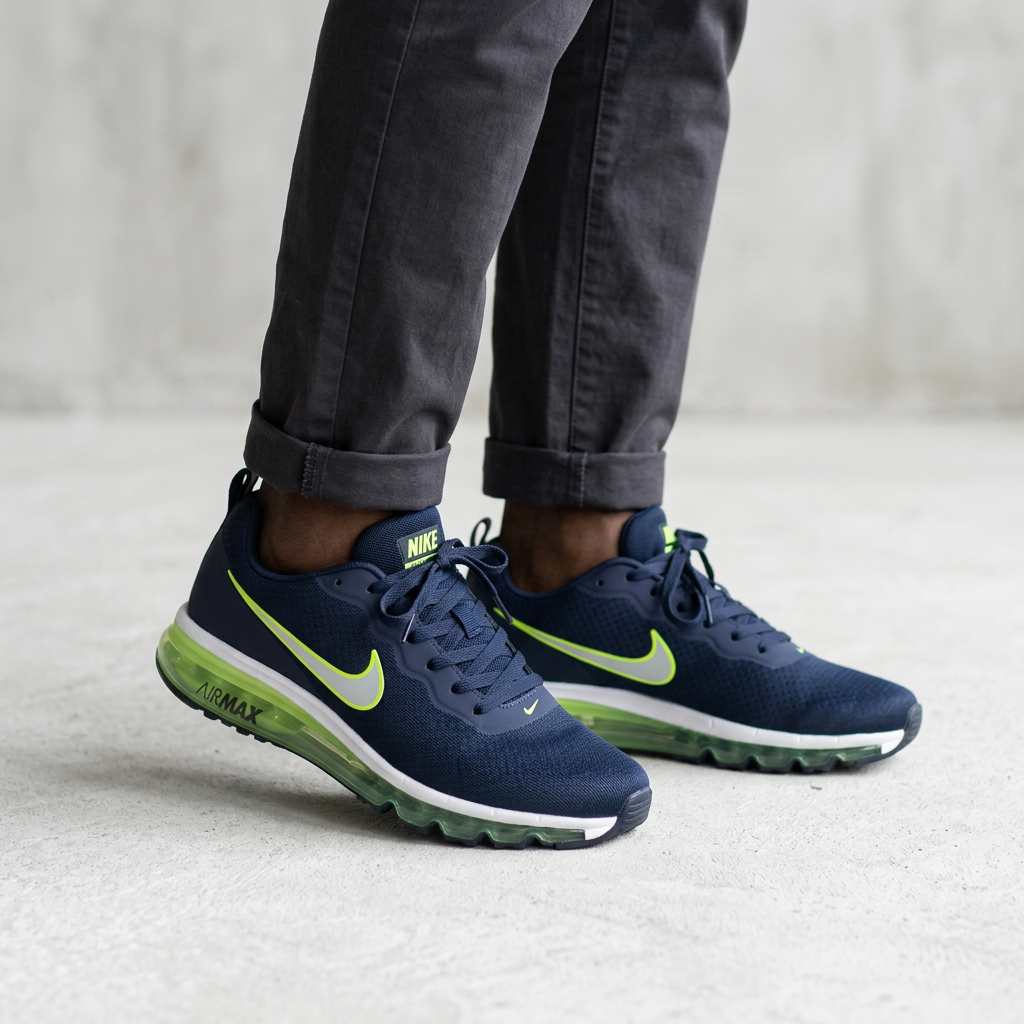 Navy sneakers with lime accents model preview