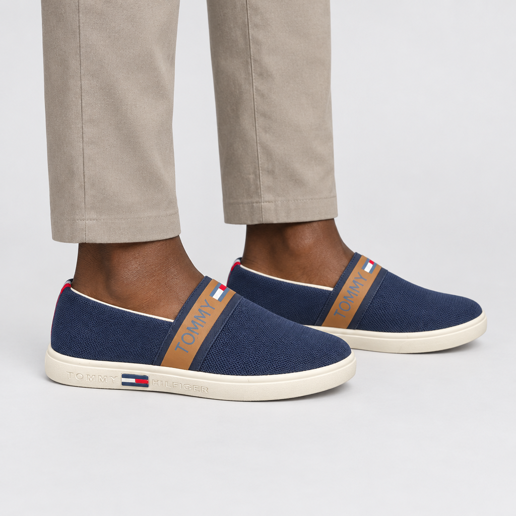 Navy tan-band slip-on adult model preview