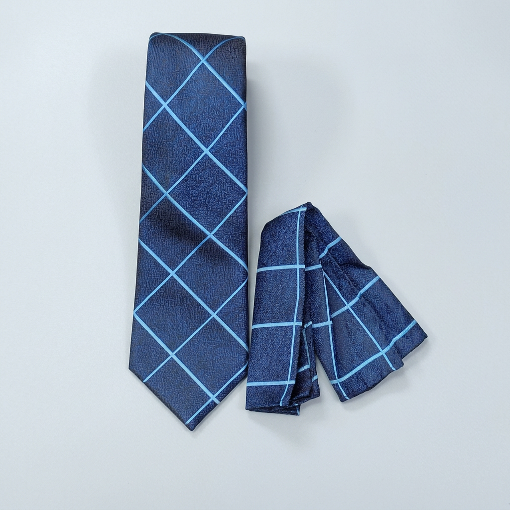 Navy windowpane tie and pocket square catalog preview