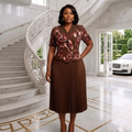 Nigerian Model – Dark Brown & Dusty Pink Swirl Midi Dress