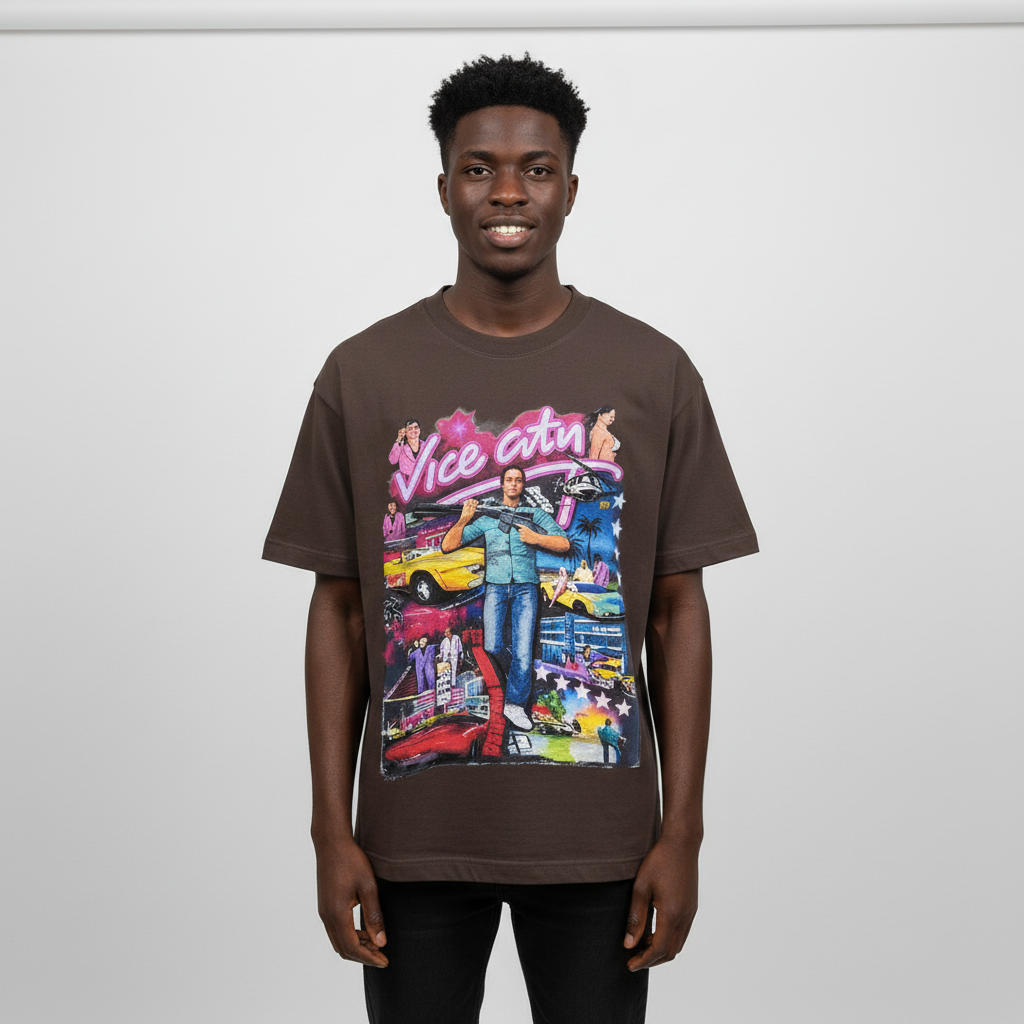 Nigerian model shot preview for the brown graphic T-shirt