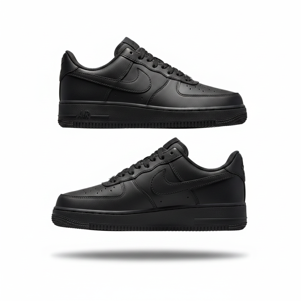 Nike AF1 Triple Black Pebbled Leather – Ghost Product Shot