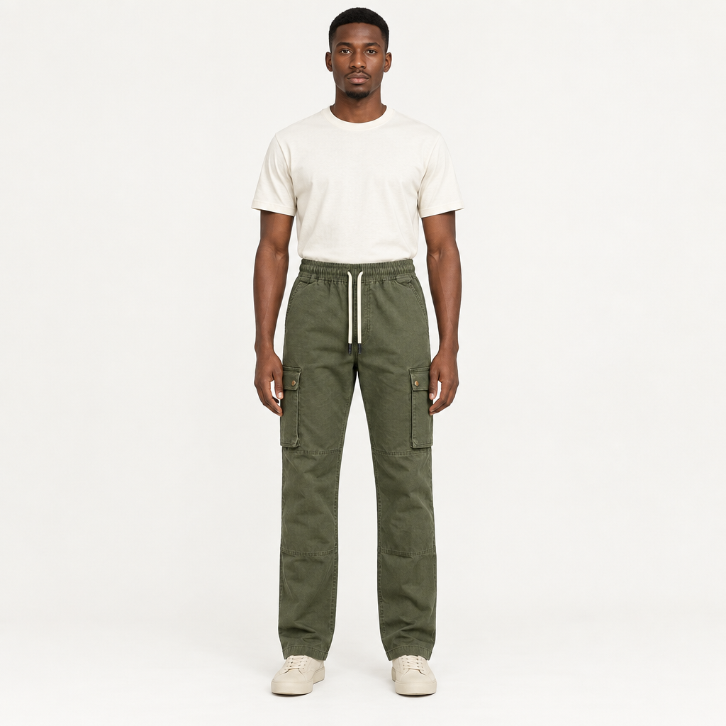 Olive green cargo trousers adult model preview