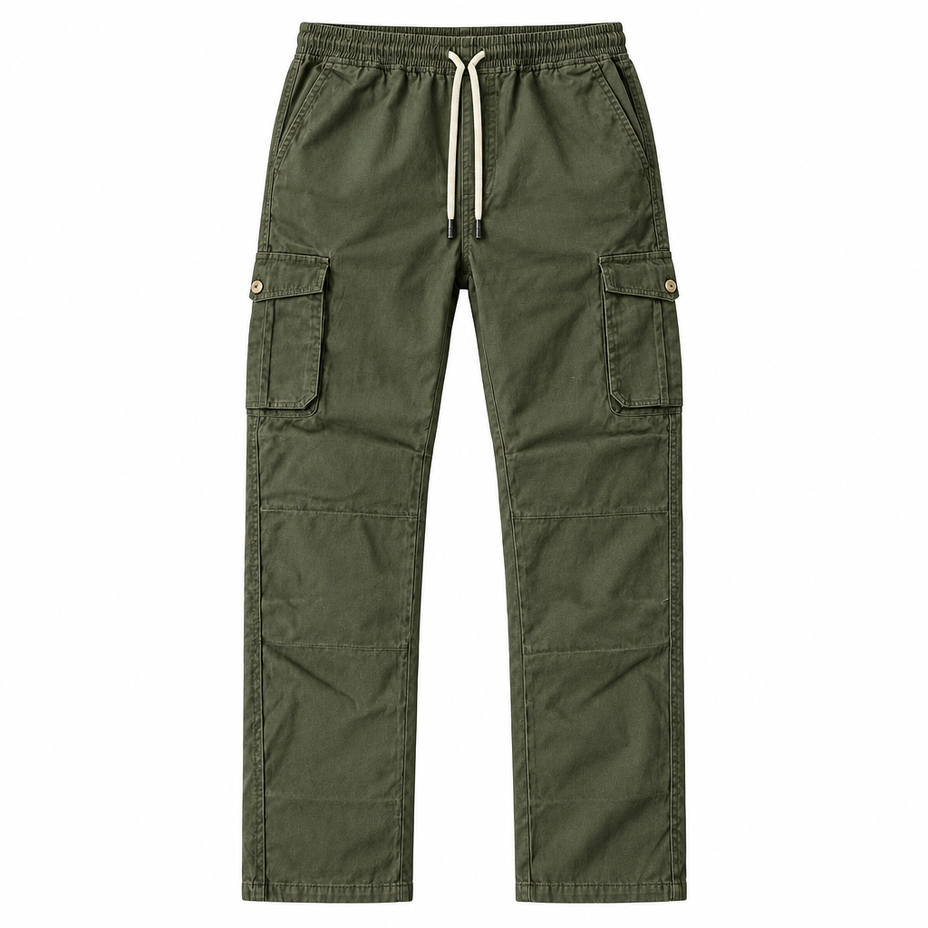 Olive green cargo trousers ghost mannequin preview