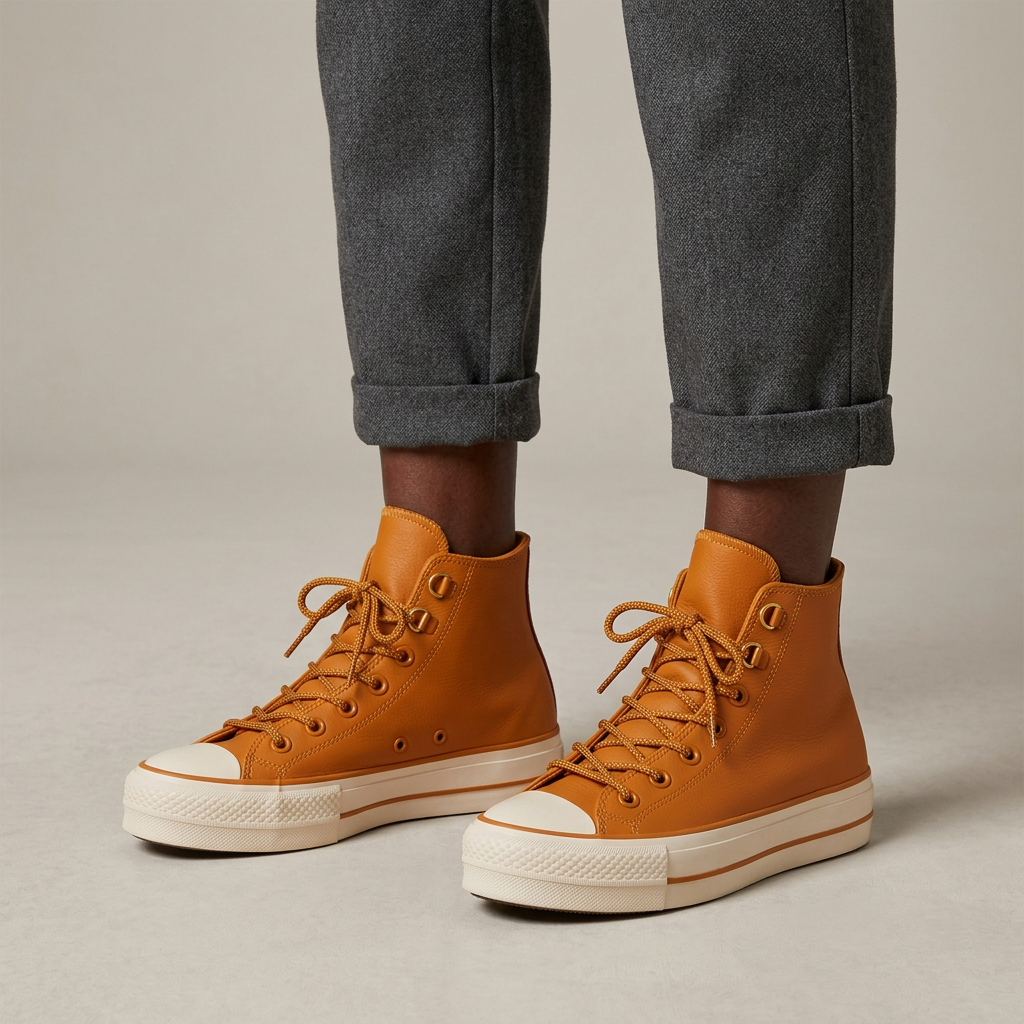Orange high-top sneaker model preview