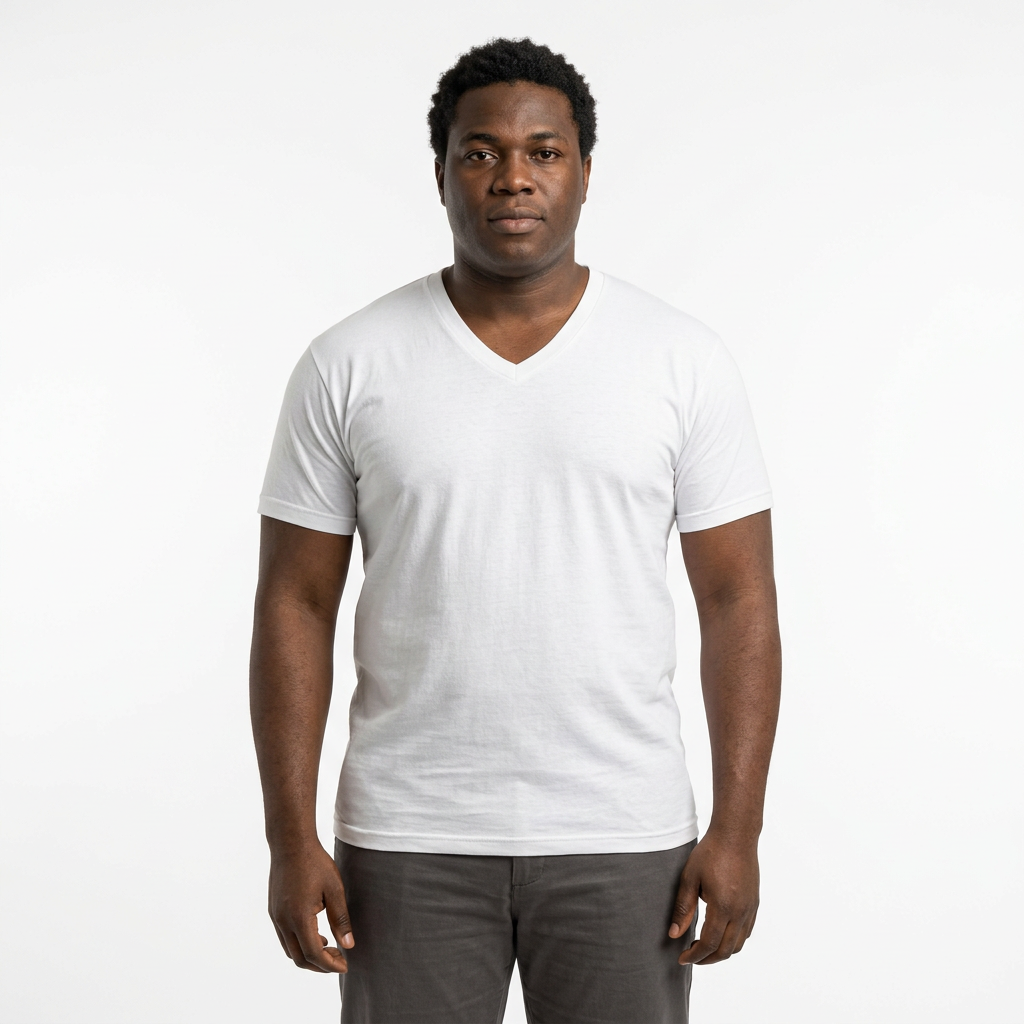 Photorealistic white V-neck undershirt model preview