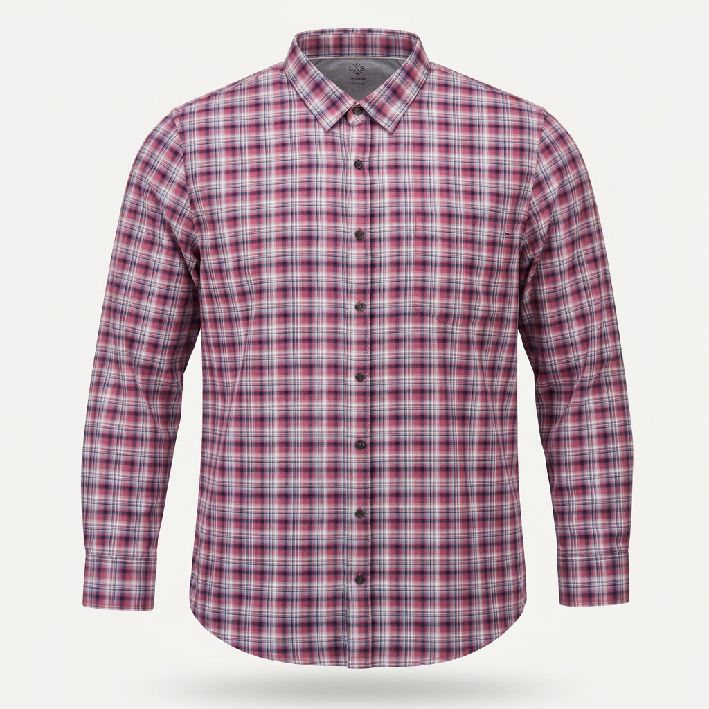 Pink and navy checked shirt ghost-mannequin image