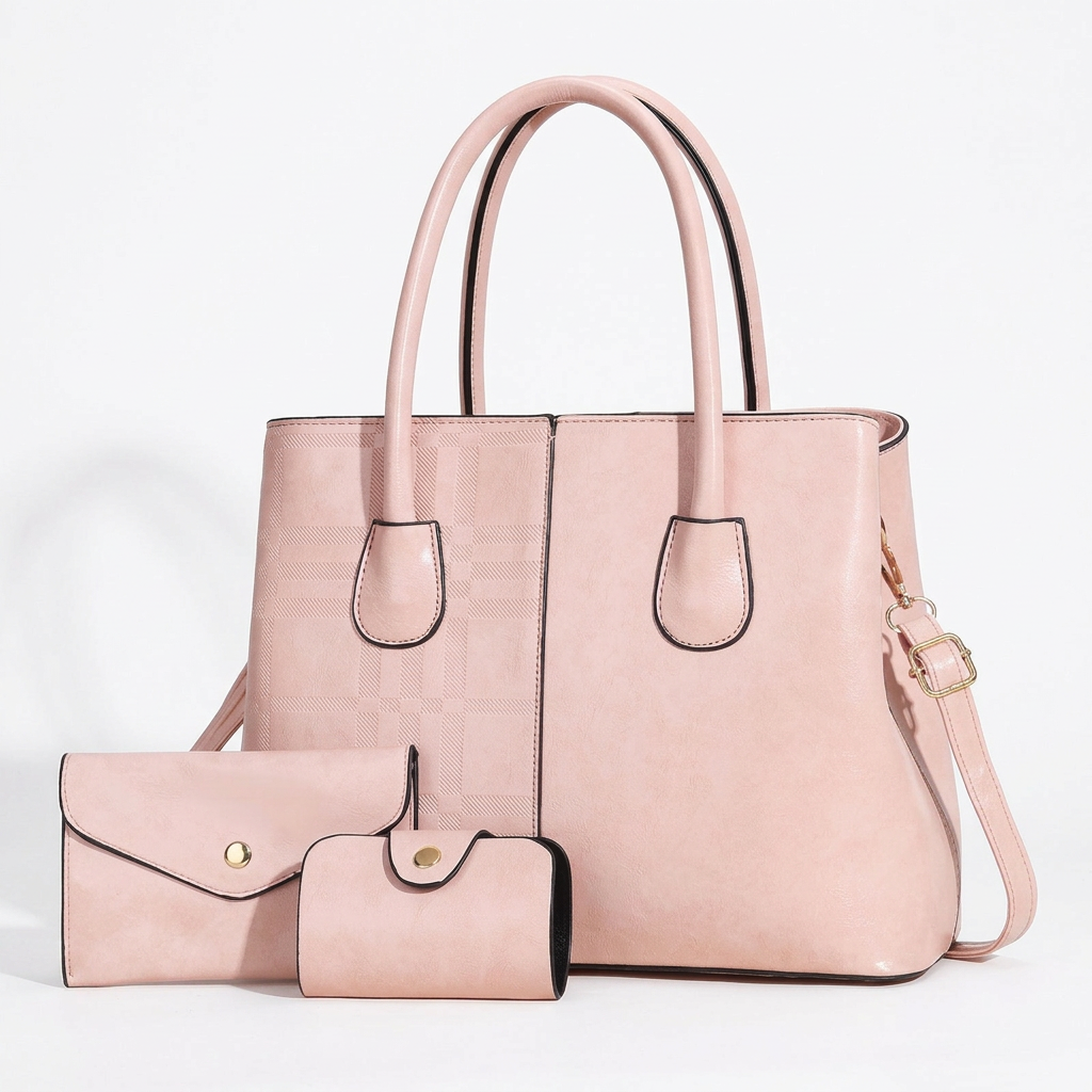 Pink three-piece tote studio preview