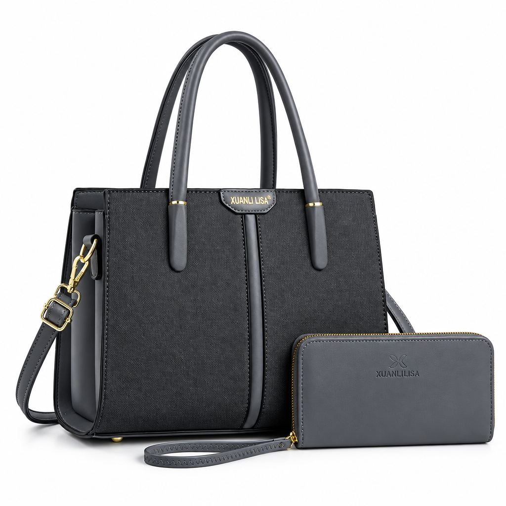 Product-only grey tote and matching wallet