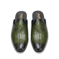 Men’s Olive Green Crocodile-Effect Mule Shoes