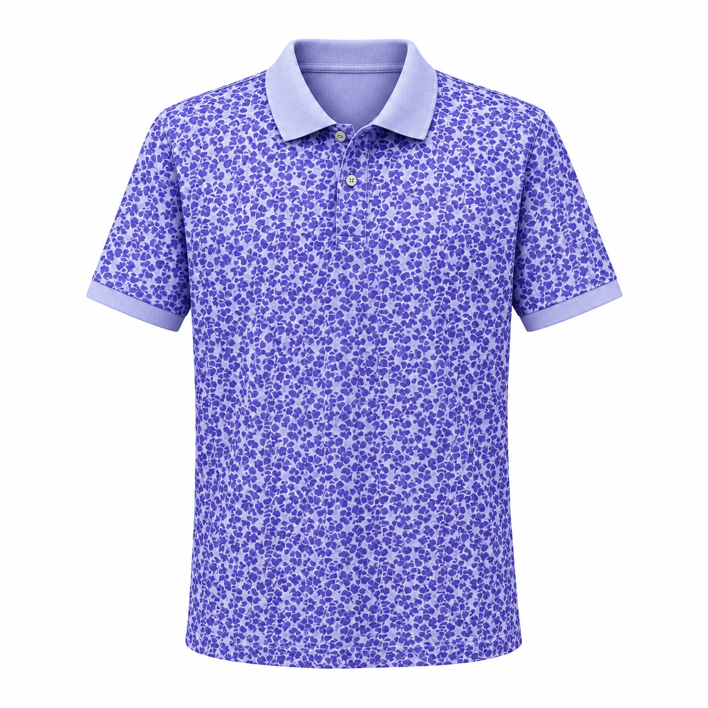 Purple floral-print polo ghost mannequin preview