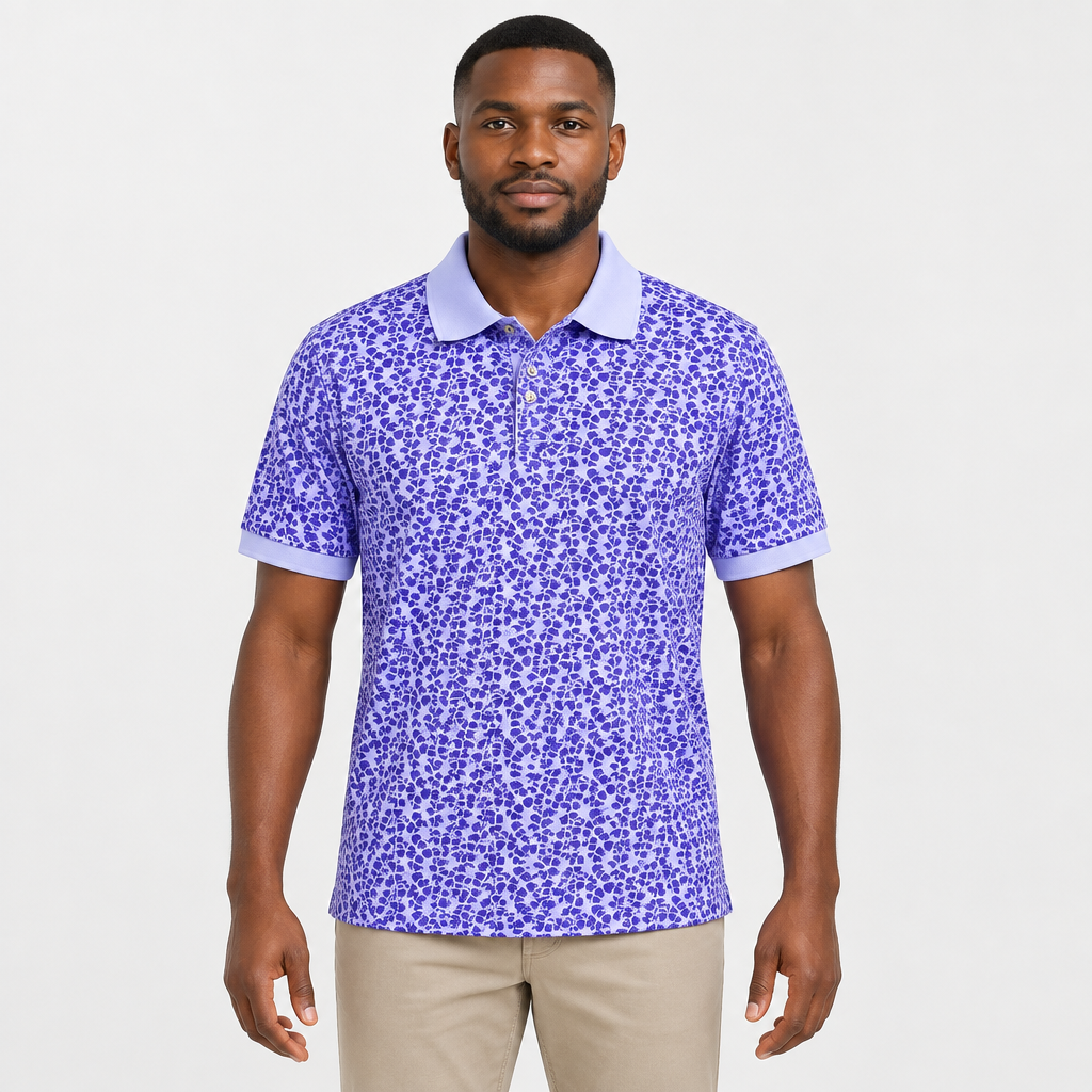 Purple floral-print polo model preview