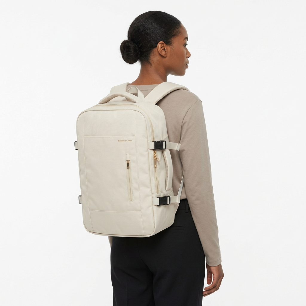 Recreated cream backpack model image