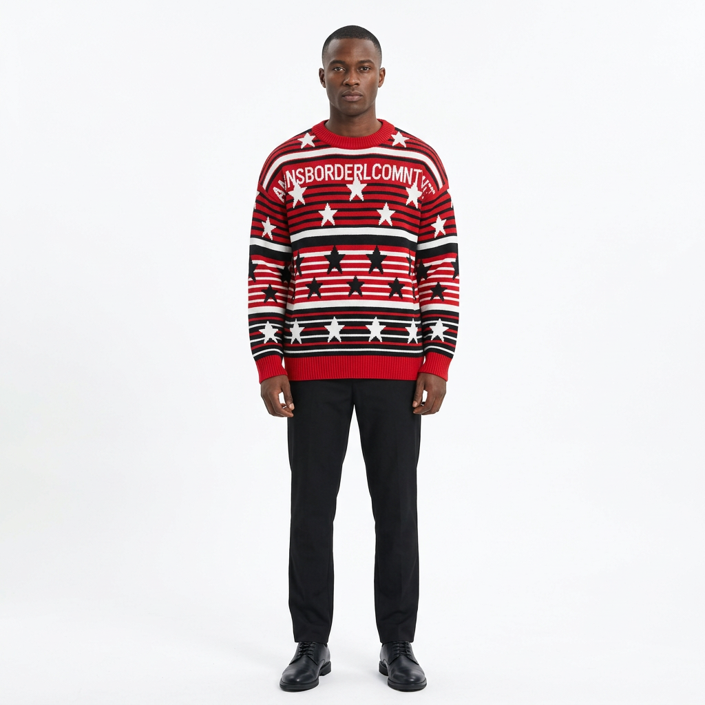 Red star-and-stripe sweater model preview