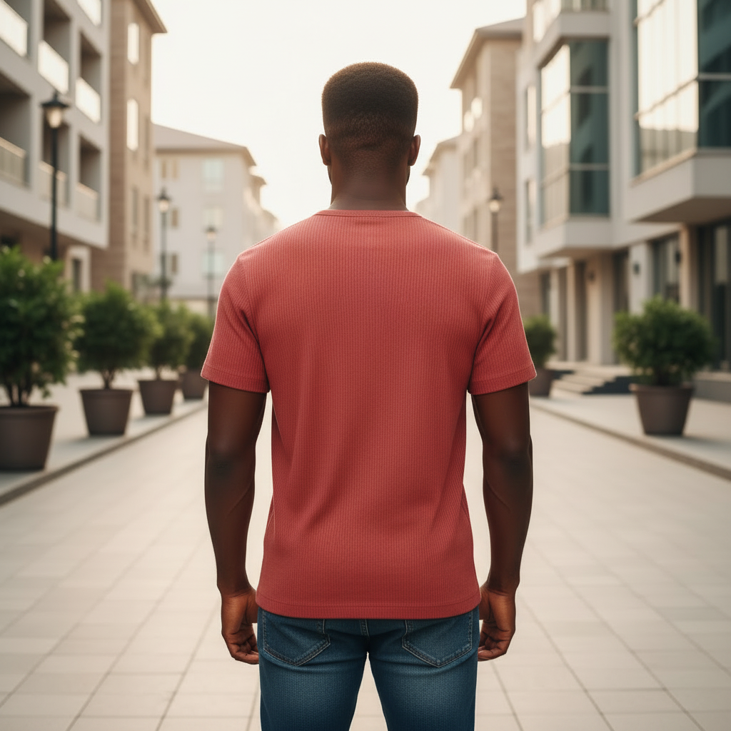 Ribbed Embroidered Tee – Back Model View