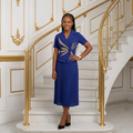 Royal Blue Miyaki Blazer & Pleated Skirt Set – Model Shot