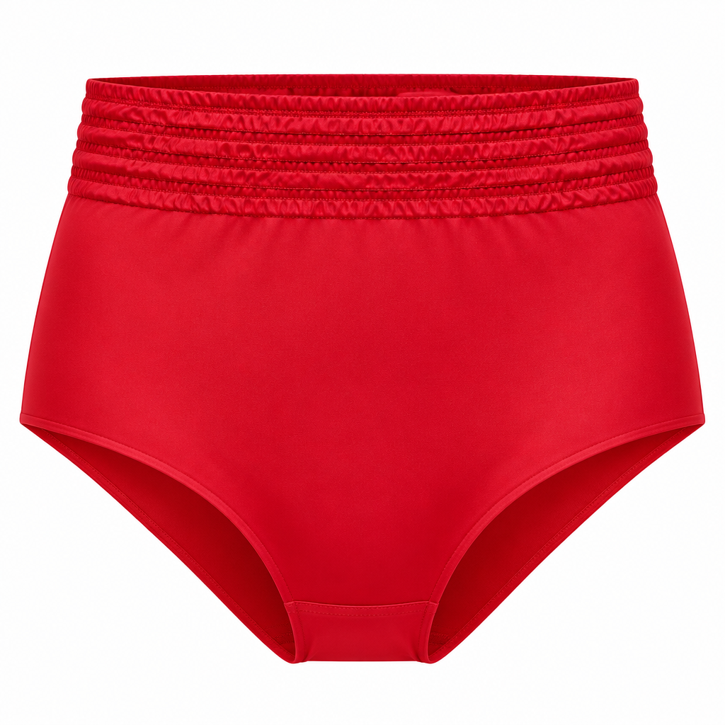 Ruched Waist Midi Brief – Red