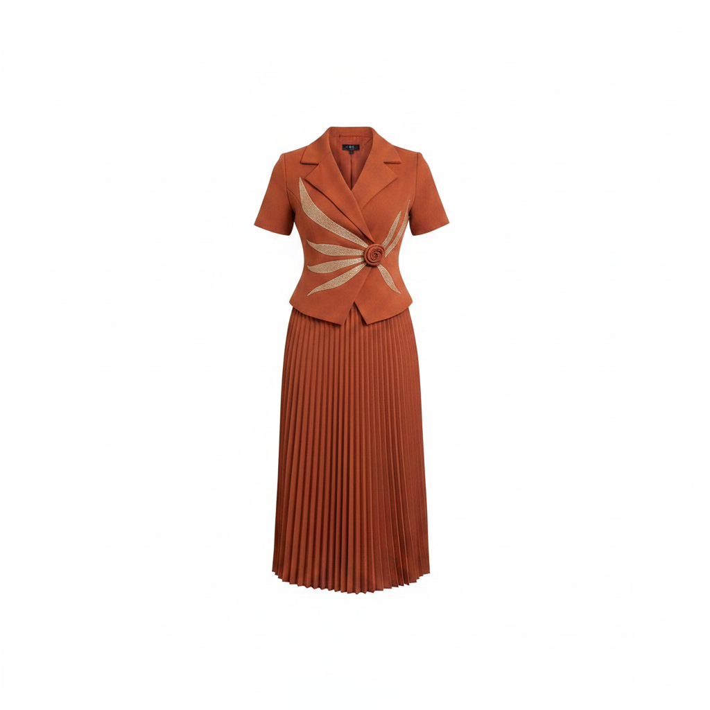 Rust Terracotta Miyaki Blazer & Pleated Skirt Set – Ghost Mannequin