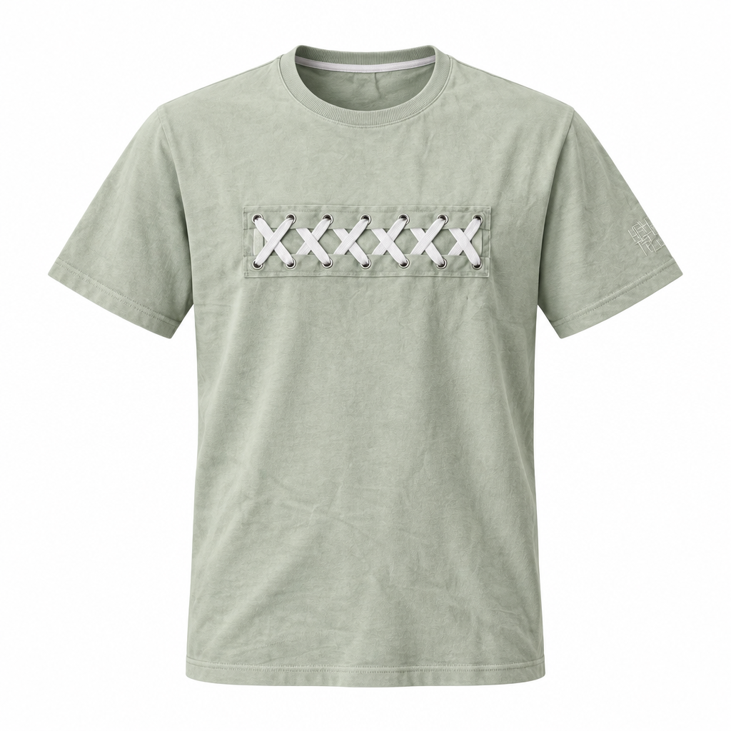 Sage green lace-detail T-shirt ghost mannequin preview
