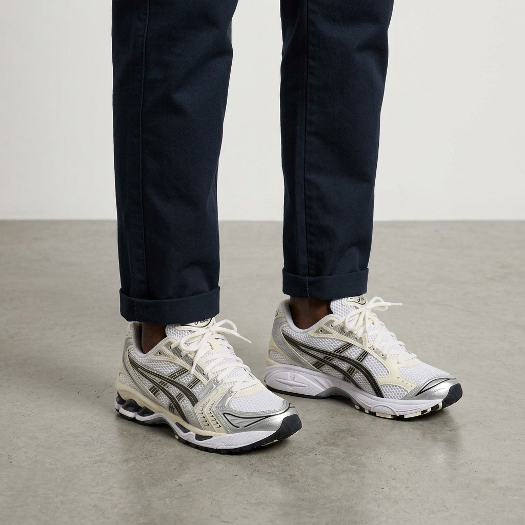 Silver and white sneakers model preview
