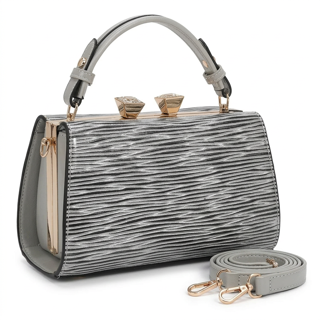 Silver-grey textured frame bag