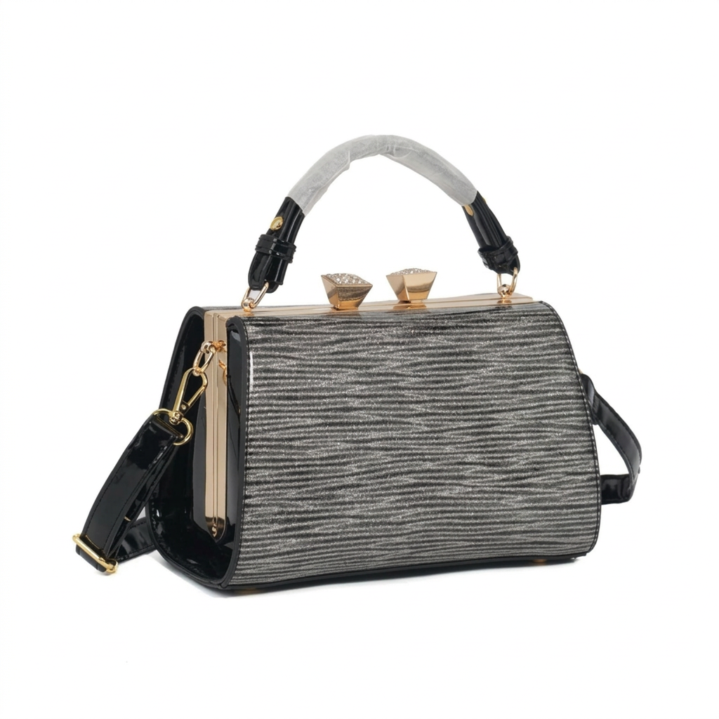 Silver ridged top-handle bag, catalog image