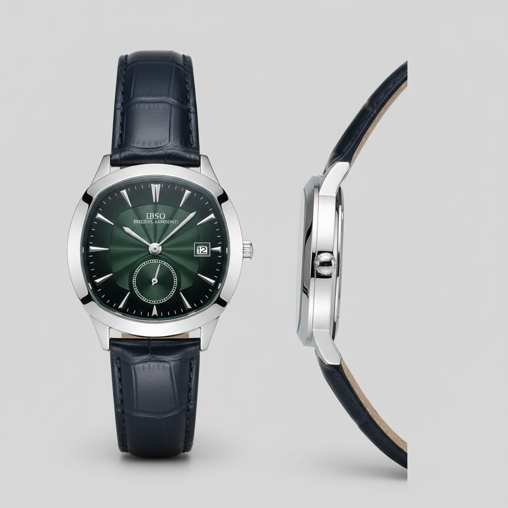 Silver-tone dark green dial watch catalog image