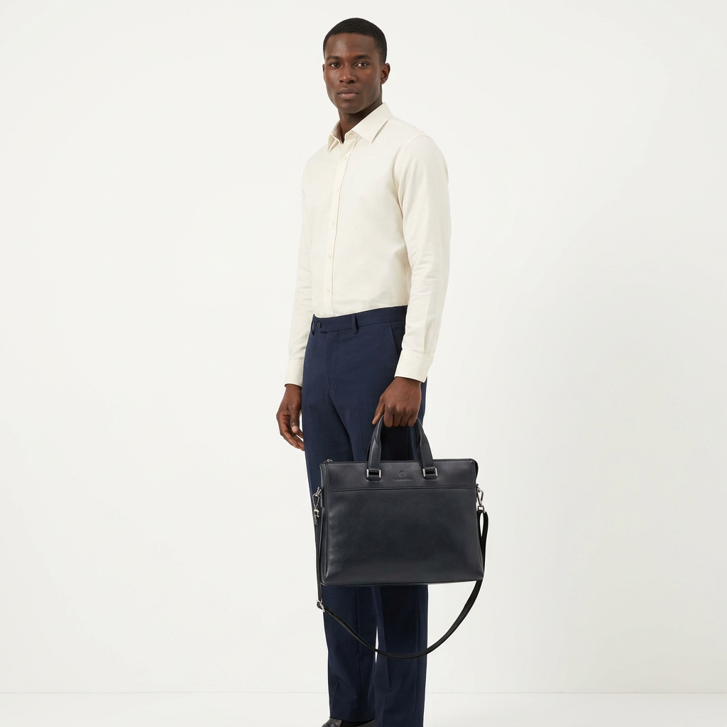 Single-model blue-black laptop bag preview
