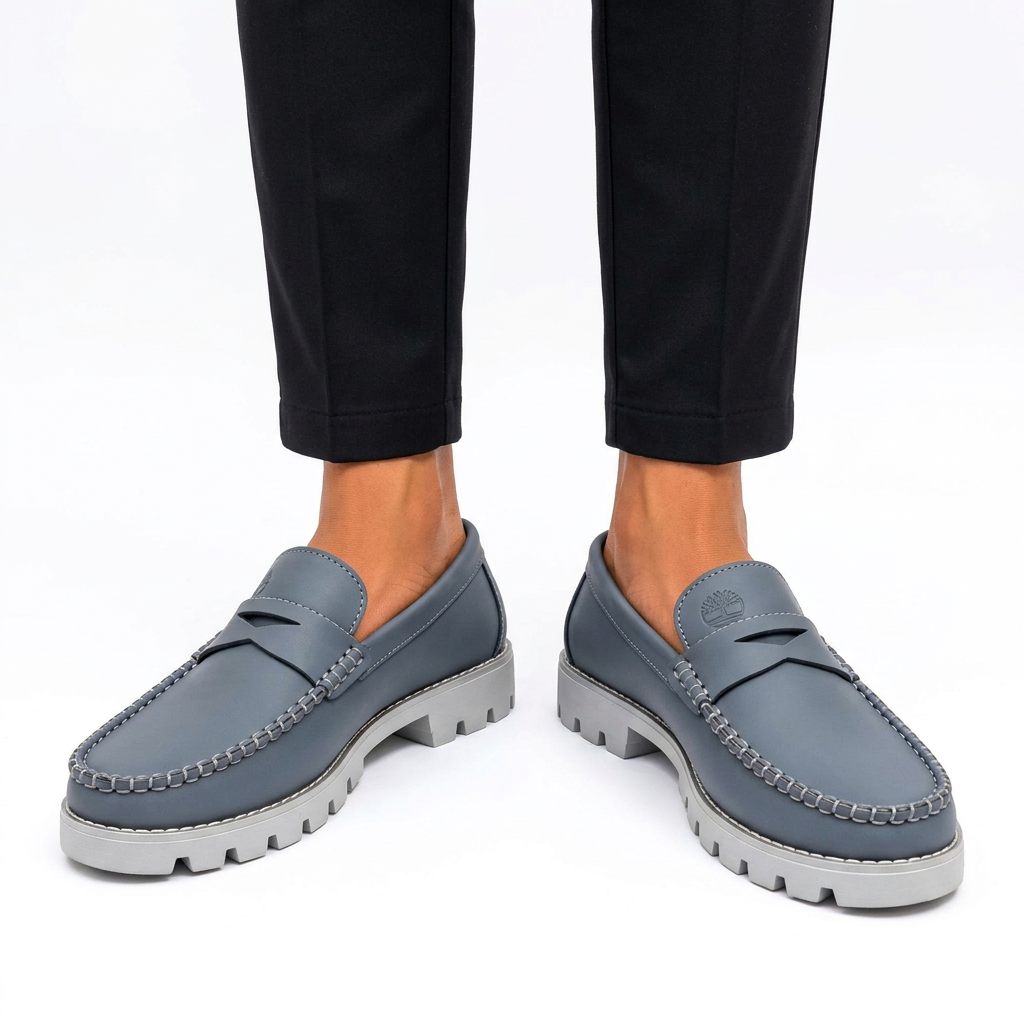 Slate-grey penny loafer model preview