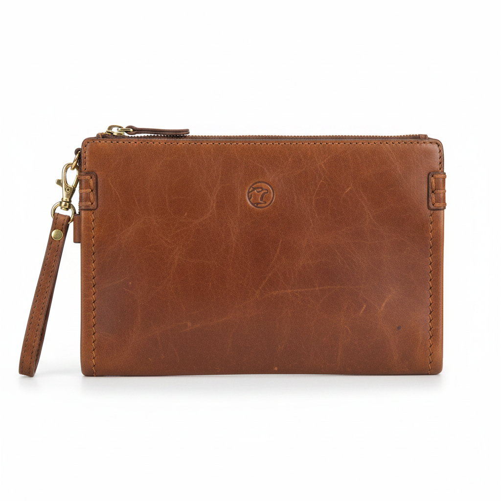 Sobar Cognac Brown Hound Logo Clutch – Ghost