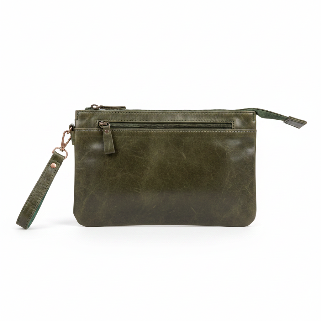 Sobar Olive Green Double Zip Clutch – Ghost
