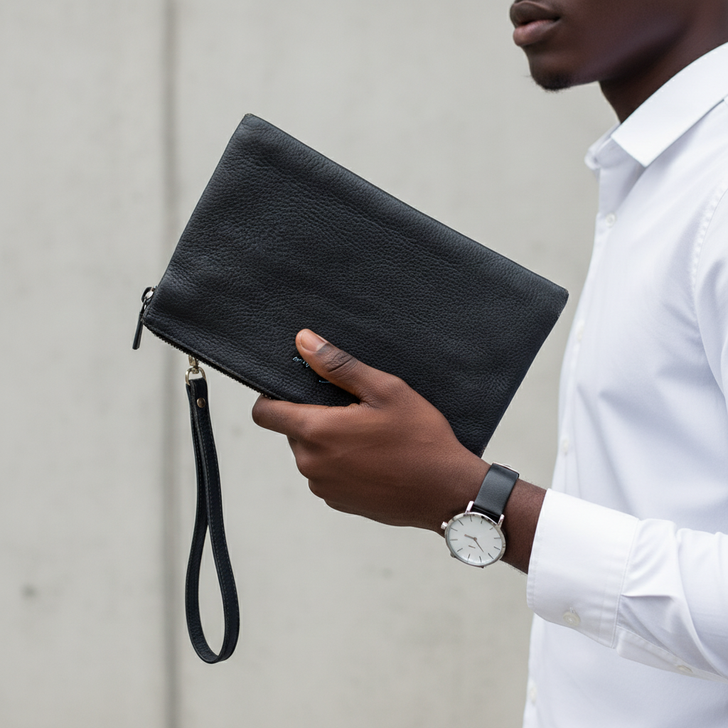 Sobar Plain Black Leather Clutch – Model Hand Redo