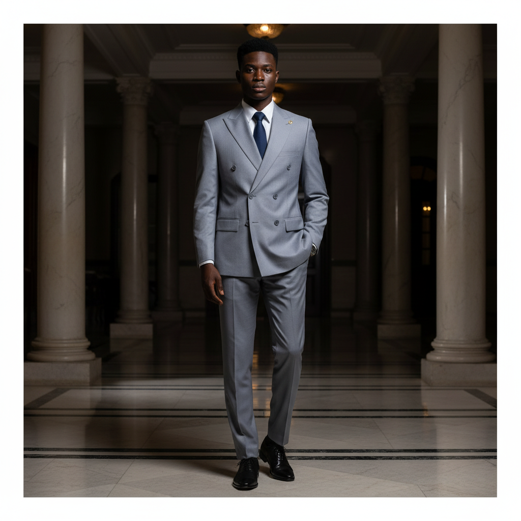 Steel Grey Double-Breasted Suit - Full Square