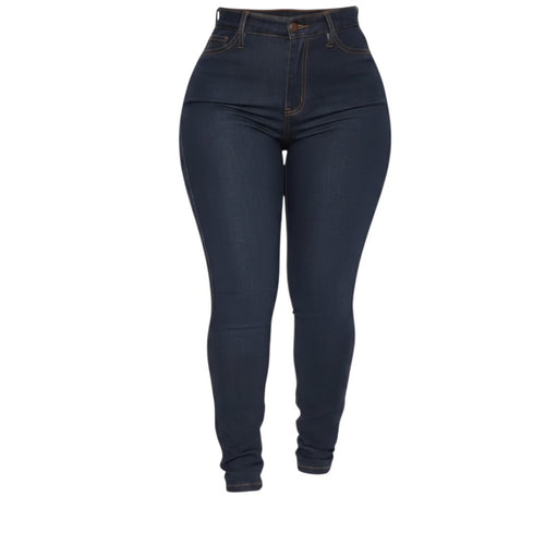 STEEZU dark indigo wash ultra-high waist skinny jeans with a contoured fit and stretch denim.