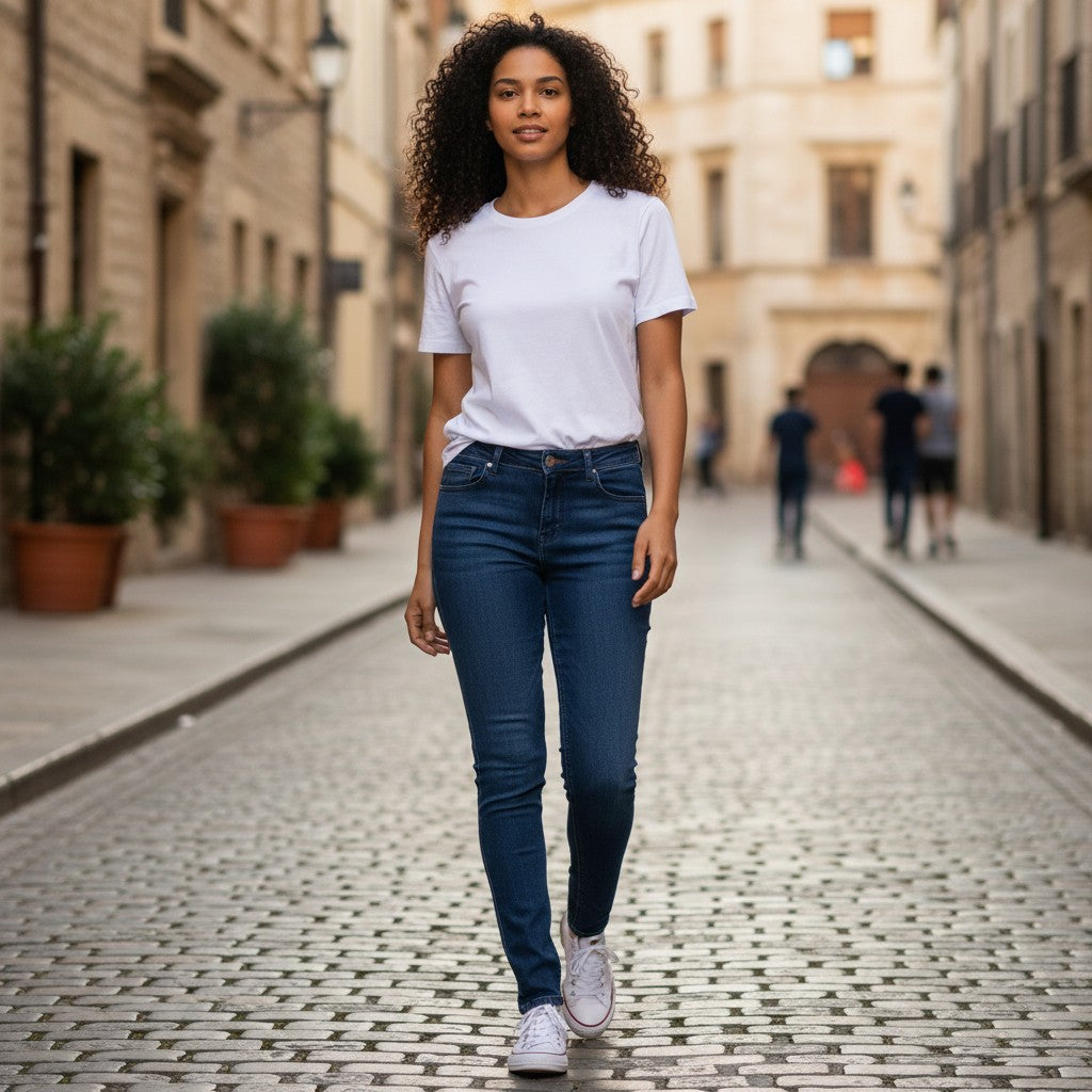 STEEZU deep indigo high-rise skinny jeans made from stretch denim with a contouring fit and a secure waist.