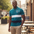 STEEZU teal, white, and navy block polo shirt with