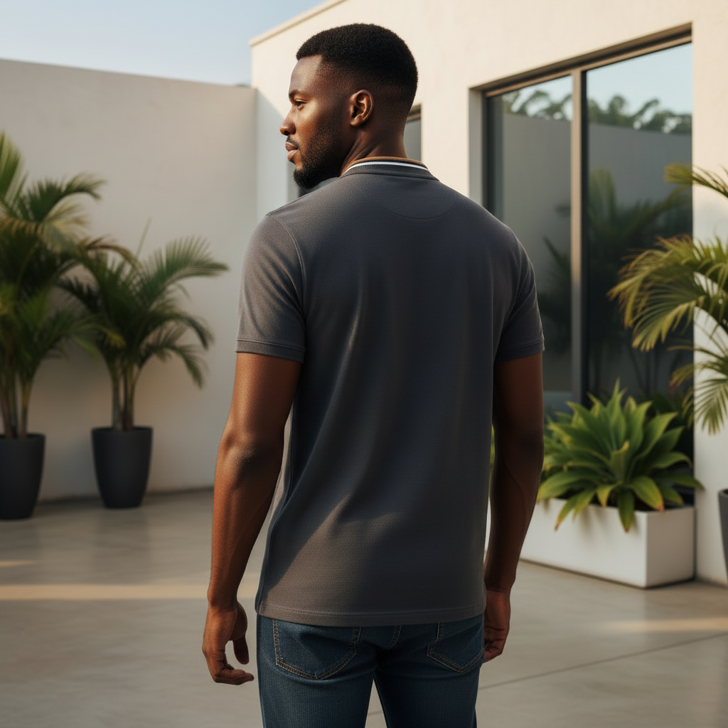 Striped Collar Polo – Back Model View