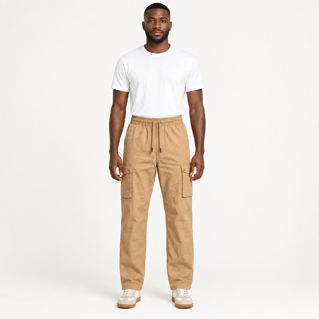 Tan cargo trousers adult model preview