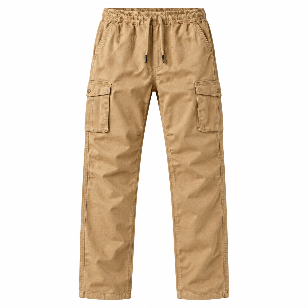 Tan cargo trousers ghost mannequin preview
