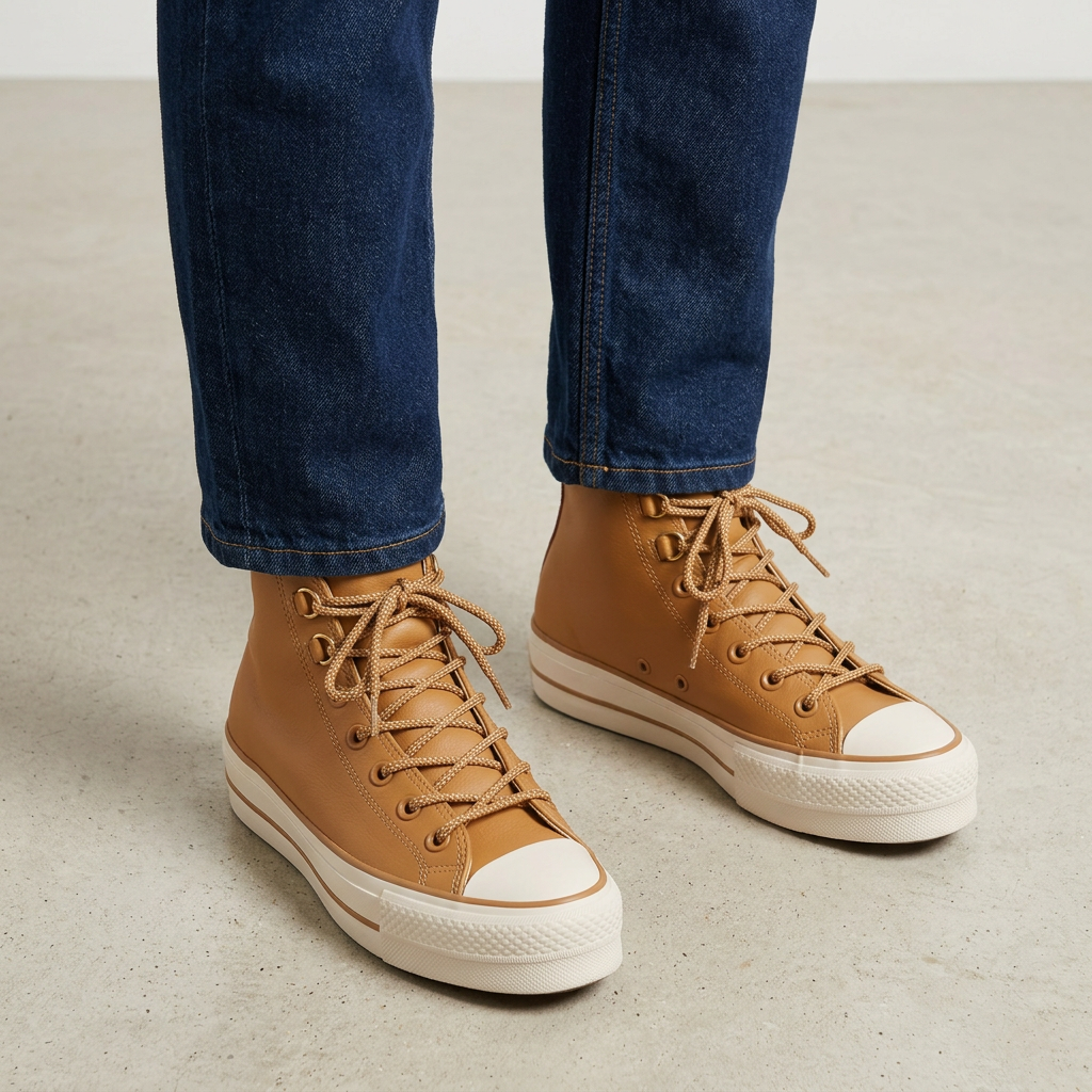 Tan high-top sneaker model preview