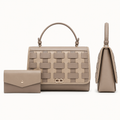 Women's Taupe Woven-Panel Top-Handle Bag