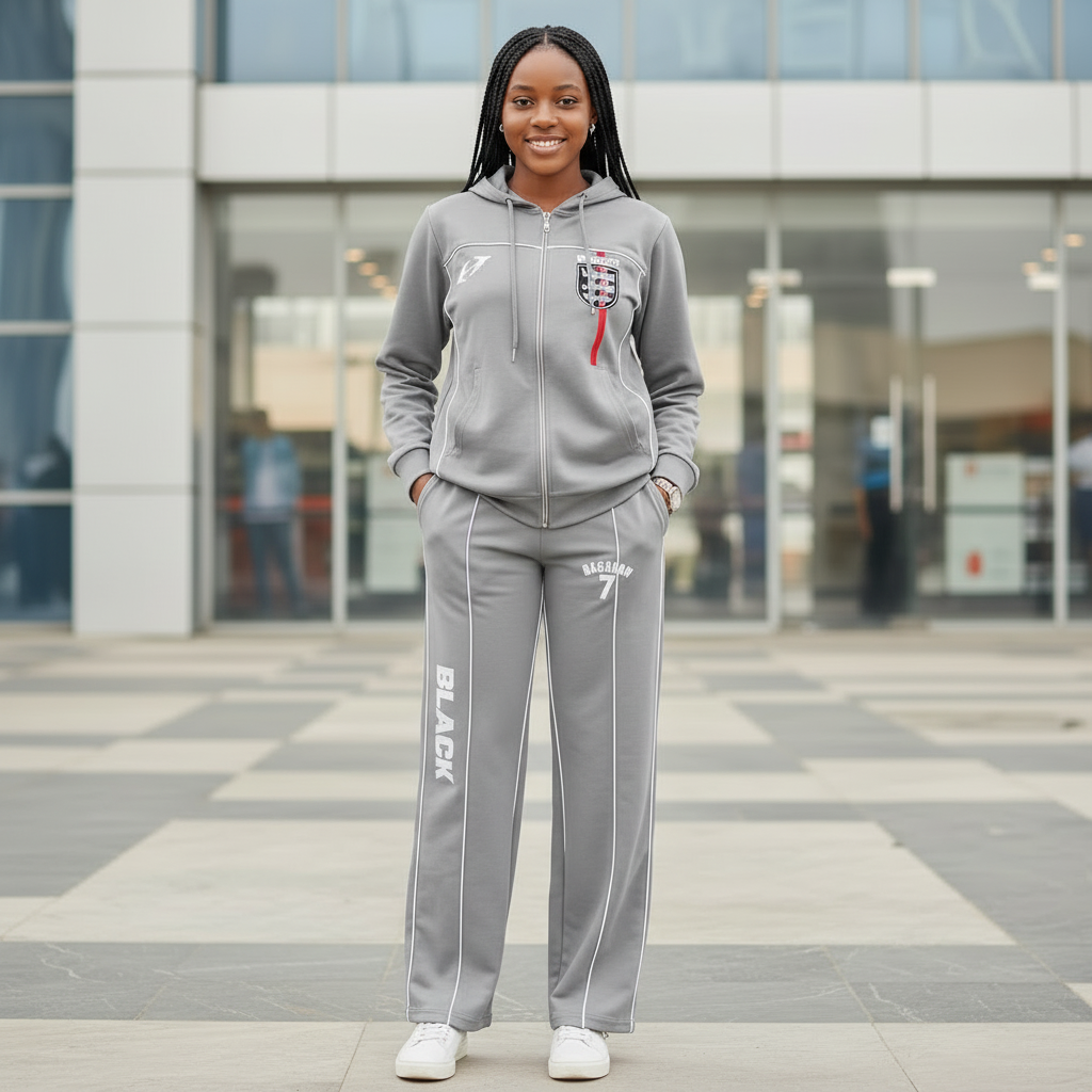 Teen Ash Piping Zip Hoodie Tracksuit Set – Model Shot