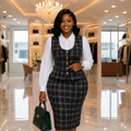 Tina Plaid Check Waistcoat & Pencil Skirt Co-ord – Navy