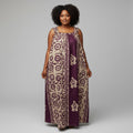 Cream & Dark Purple Medallion Batik Bubu Maxi Gown