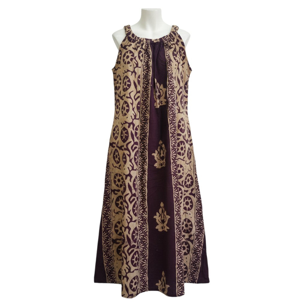 Cream & Dark Purple Medallion Batik Bubu Maxi Gown