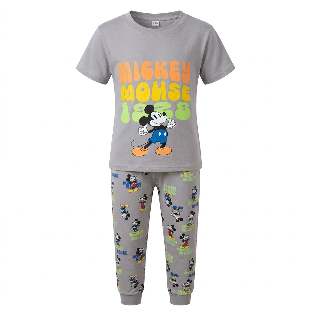 Grey Cartoon-Print Two-Piece Children's Pyjamas