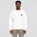 White sweatshirt on a Black adult model