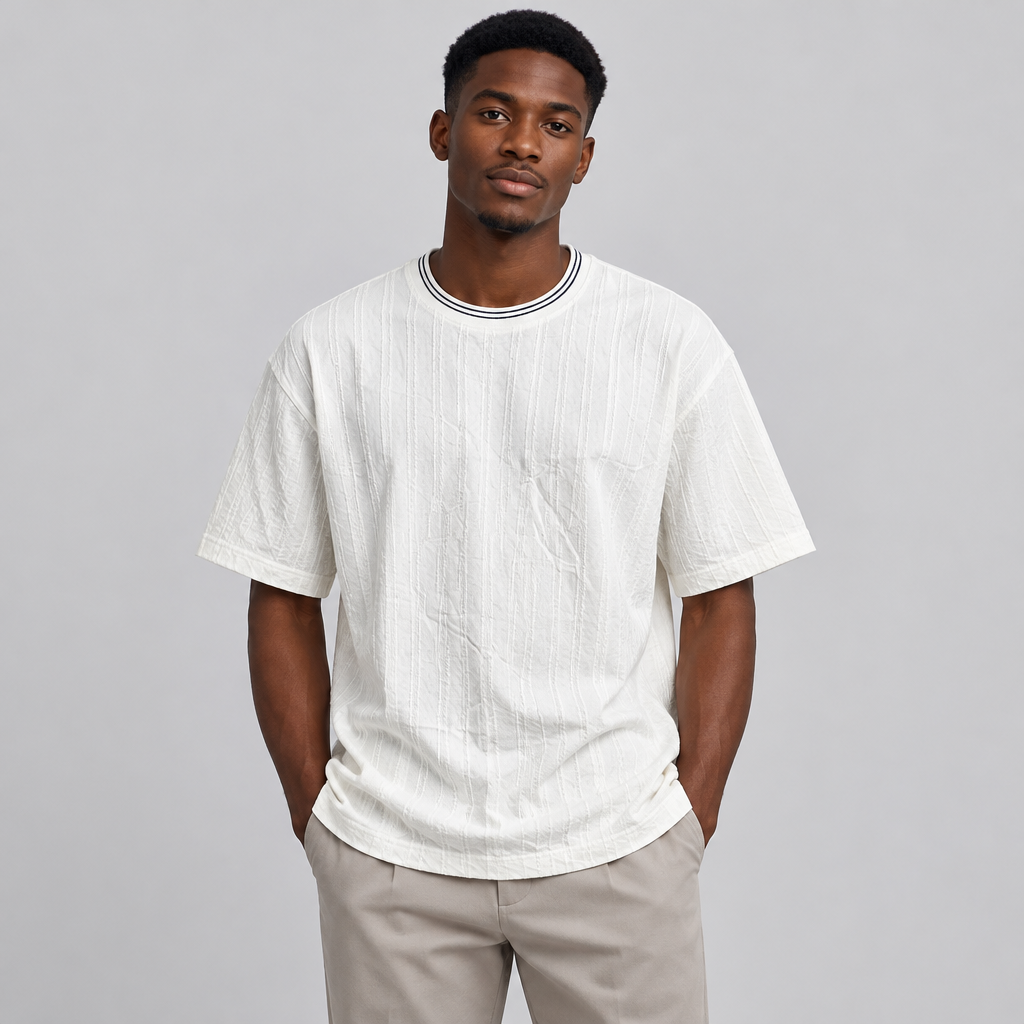 White textured tee model image